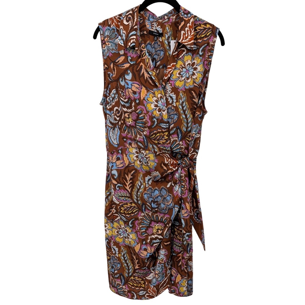 Anthropologie DREW Dress‎ Medium Brown Floral Sleeveless Faux Wrap Midi Paisley